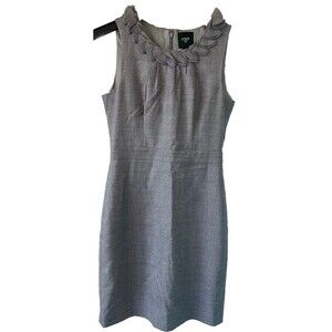 J. Crew Suiting Dress Women’s  4 Gray Pleated Ruffle Neck Sleeveless Sheath EUC
